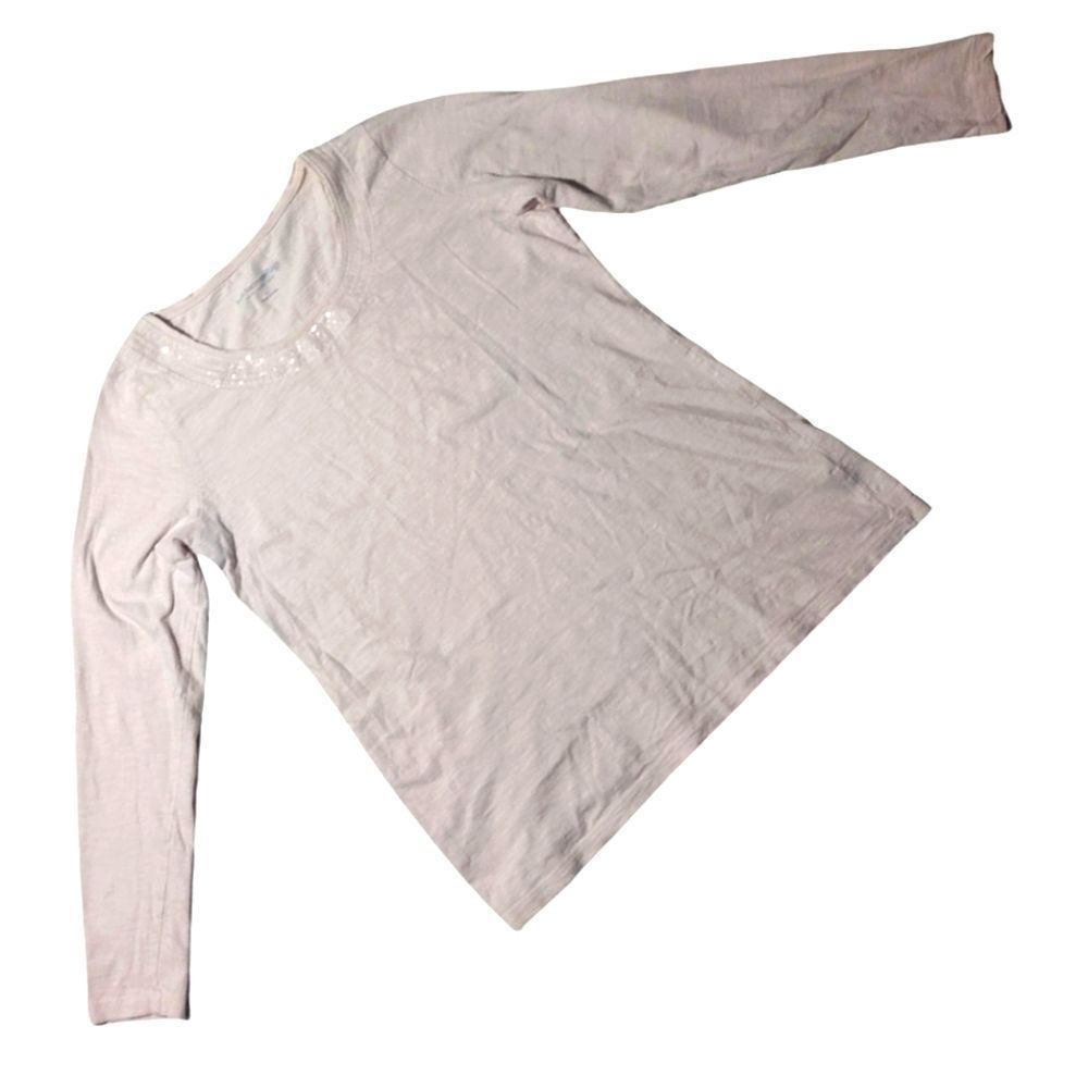 Very Light Pink Long Sleeve Top Soft Surroundings Size Small Detail Accent Neck